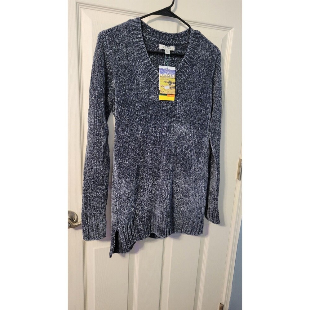 Orvis Women's NWT Chenille V-Neck Sweater Heathered  Blue Grey Size Small S